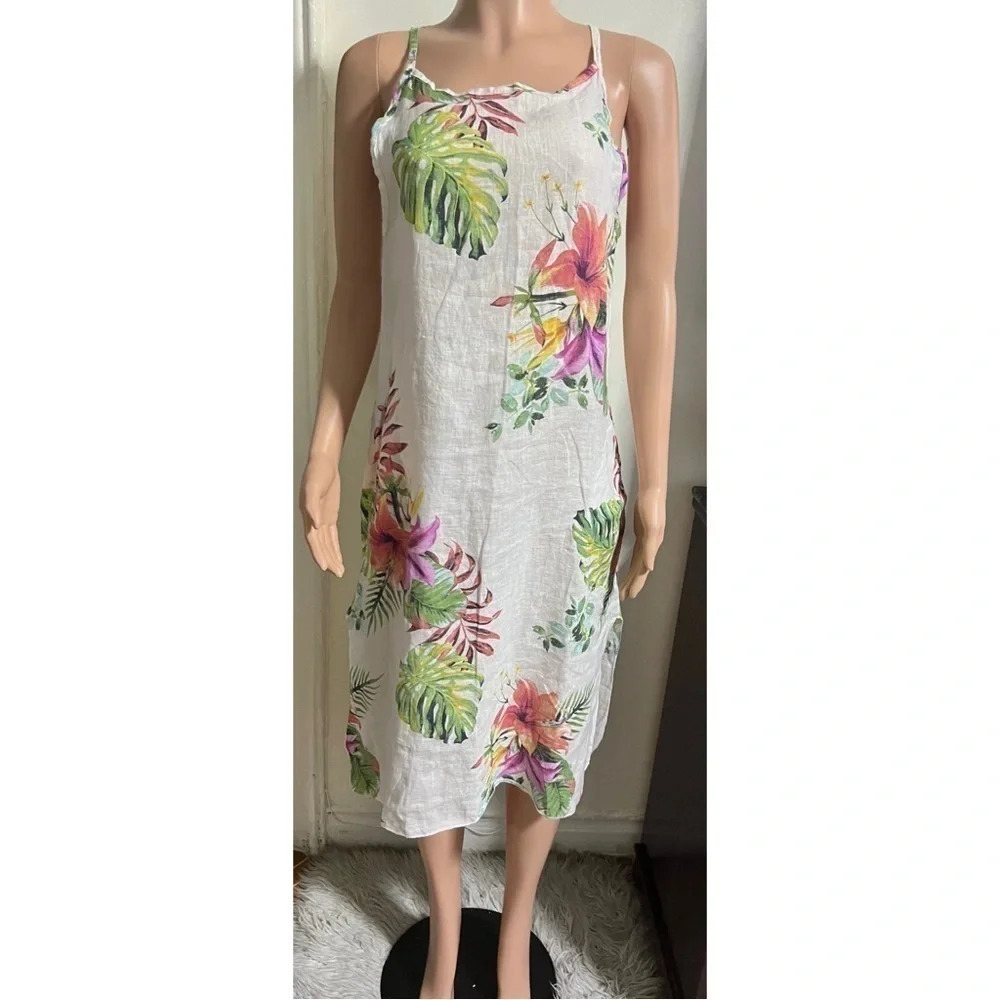 NWT LUNGO L’ARNO Women’s 100% Linen Floral Dress NEW - Picture 3 of 16
